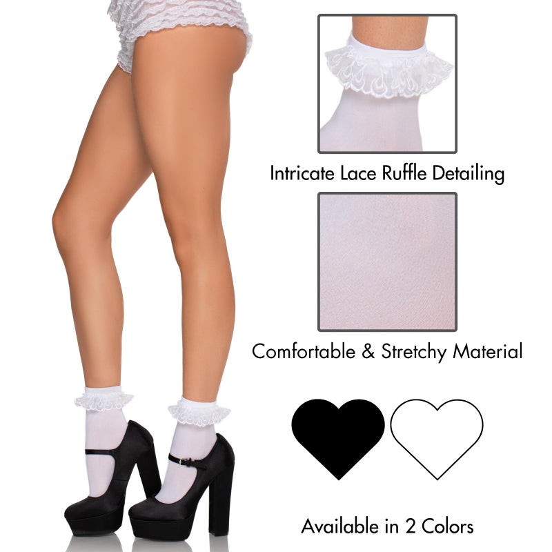 Leg Avenue womens Lace Ruffle Nylon Anklet Socks White One Size - Image 3